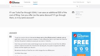 If I use TurboTax through USAA, I can save an additional $20 of ...