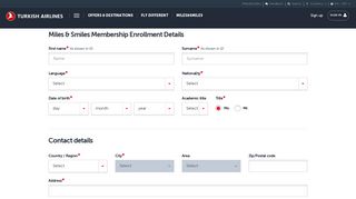 Miles&Smiles Application Form | Turkish Airlines ®