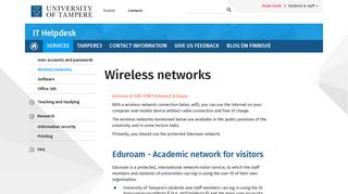 Wireless networks | IT Helpdesk - Tampereen yliopisto