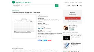 Tutoring Sign In Sheet for Teachers by Carlos Salinas | TpT