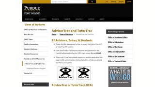 AdvisorTrac and TutorTrac - Purdue University Fort Wayne