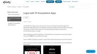 Login with TV Everywhere Apps – XFINITY On Campus