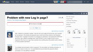 Problem with new Log In page? - TV Tropes Forum