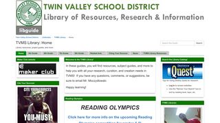 Home - TVMS Library - LibGuides at Twin Valley School District