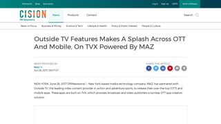 Outside TV Features Makes A Splash Across OTT And Mobile, On TVX ...