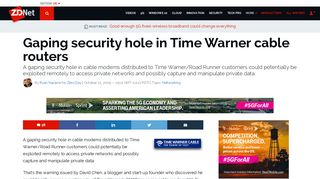 Gaping security hole in Time Warner cable routers | ZDNet