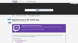 Twitch | Specific Errors in the Twitch App