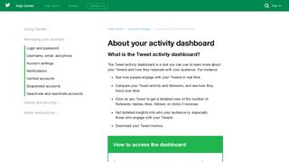 About your activity dashboard - Twitter support