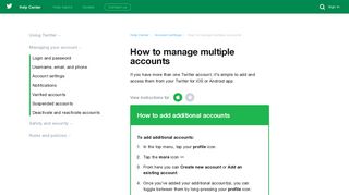 How to manage multiple accounts - Twitter support