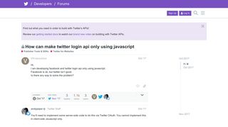 How can make twitter login api only using javascript - Twitter for ...