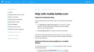 Help with mobile.twitter.com - Twitter Help Center