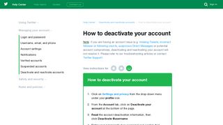 How to deactivate your account - Twitter support