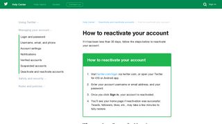 How to reactivate your account - Twitter Help Center