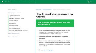 How to reset your password on Android - Twitter support