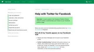 Help with Twitter for Facebook - Twitter support