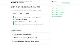 Sign in or sign up with Twitter – Medium Support