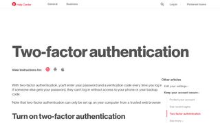 Two-factor authentication | Pinterest help