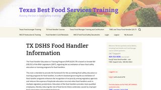 TX DSHS Food Handler Information - Food Handler and TABC