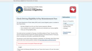 Welcome | Official Texas Driver License Eligibility System | Texas.gov