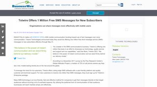 Txtwire Offers 1 Million Free SMS Messages for New Subscribers ...