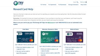 Reward Card Help | TXU Energy
