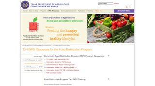 TX-UNPS Resources for the Food Distribution Program