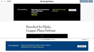 Knocked for Risks, League Plays Defense - The New York Times