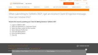 When submitting to TyMetrix 360°, I get an incorrect Client ID rejection ...