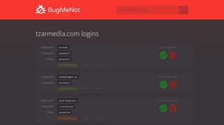 tzarmedia.com passwords - BugMeNot