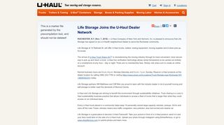 U-Haul: About: Life Storage Joins The U-Haul Dealer Network