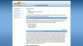 My Portfolio - WorkInTexas.com Site Help - Job Seeker