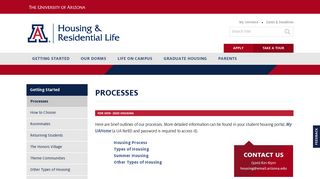 Processes | Housing & Residential Life - University of Arizona Housing
