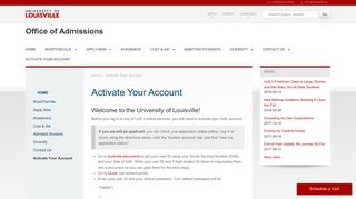 Activate Your Account — Office of Admissions - University of Louisville
