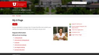 My U Page - Office of Admissions - The University of Utah