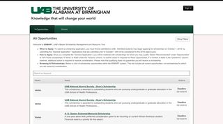 All Opportunities - University of Alabama at Birmingham Scholarships
