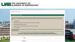Parent/Guest Access Logon - The University of Alabama at Birmingham