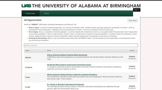 All Opportunities - University of Alabama at Birmingham Scholarships