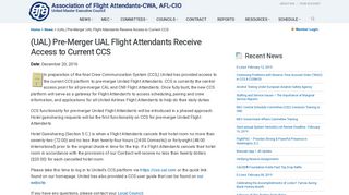 (UAL) Pre-Merger UAL Flight Attendants Receive Access to Current CCS