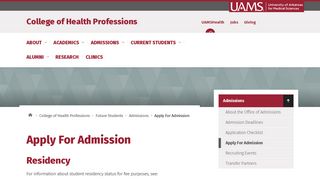 Apply For Admission - UAMS College of Health Professions
