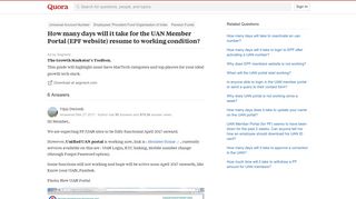 How many days will it take for the UAN Member Portal (EPF website ...