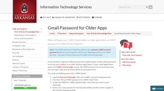 Gmail Password for Older Apps | IT Services | University of Arkansas