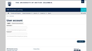 User account | UBC Extended Learning (ExL)
