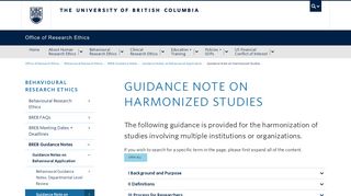 Guidance Note on Harmonized Studies - UBC Research Ethics