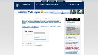UBC-CWL Login - CWL Authentication - University of British Columbia
