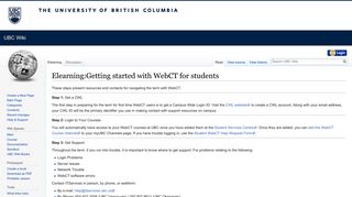 Elearning:Getting started with WebCT for students - UBC Wiki