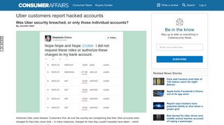 Uber customers report hacked accounts - ConsumerAffairs.com