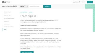I can't sign in | Uber Partner Help