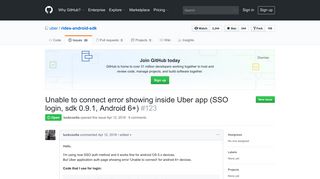 Unable to connect error showing inside Uber app (SSO login, sdk 0.9 ...