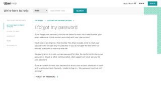 I forgot my password | Uber Rider Help