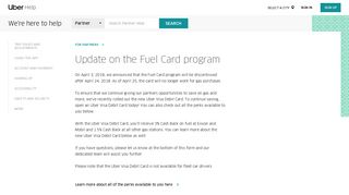 Update on the Fuel Card program | Uber Partner Help